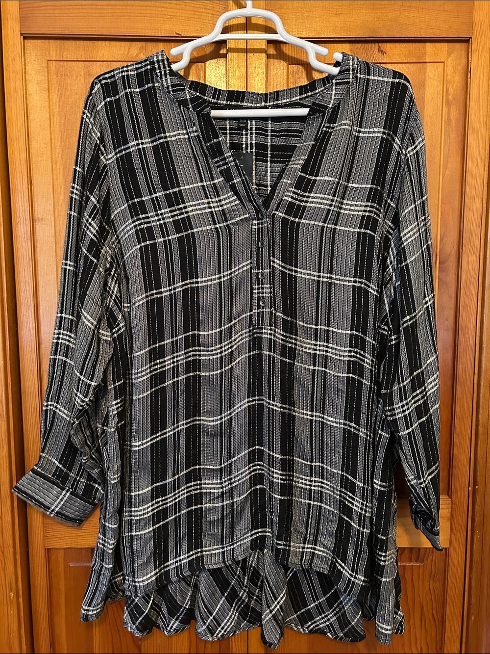 Lane Bryant Black & White Plaid Quarter Button Tunic Plus 26/28